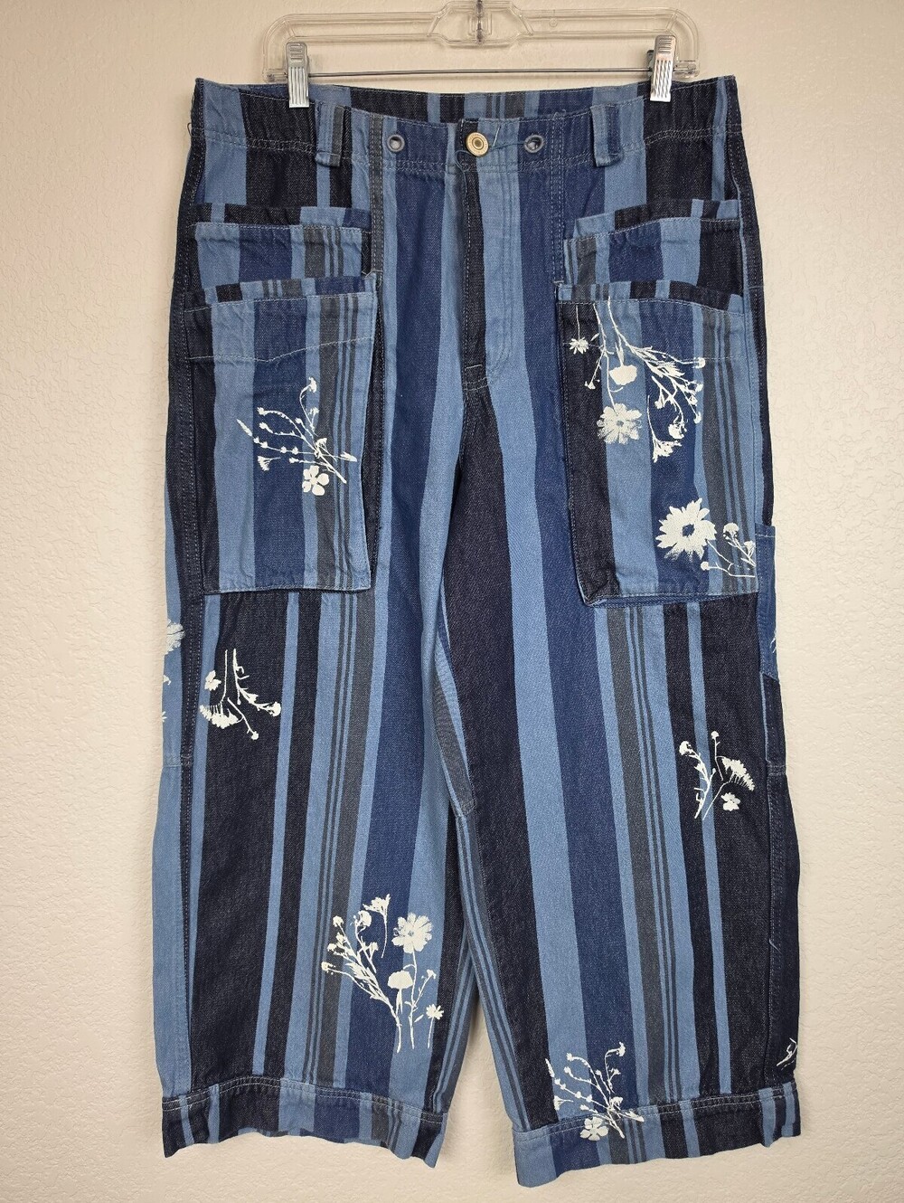 Free People Striped Floral Cargo Pants Large